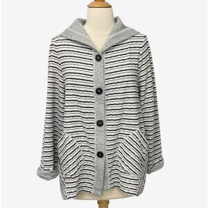 Habitat Clothes to Live In Womens Knit Jacket Black Grey Button Down Hood Size M